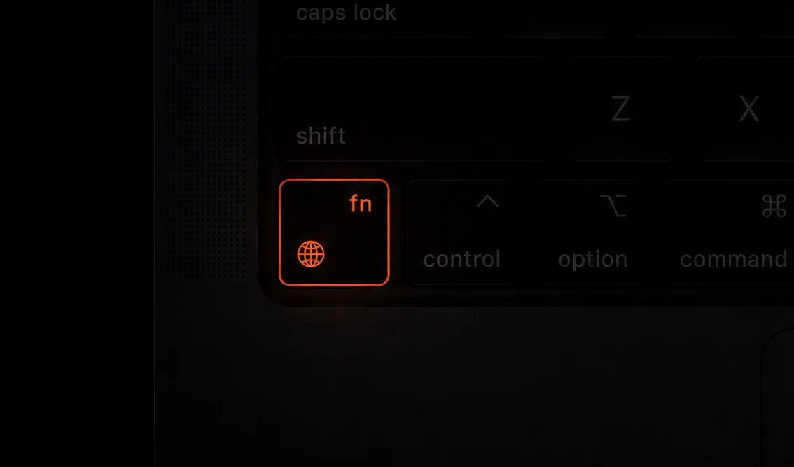 The Fn key highlighted on a MacBook keyboard.