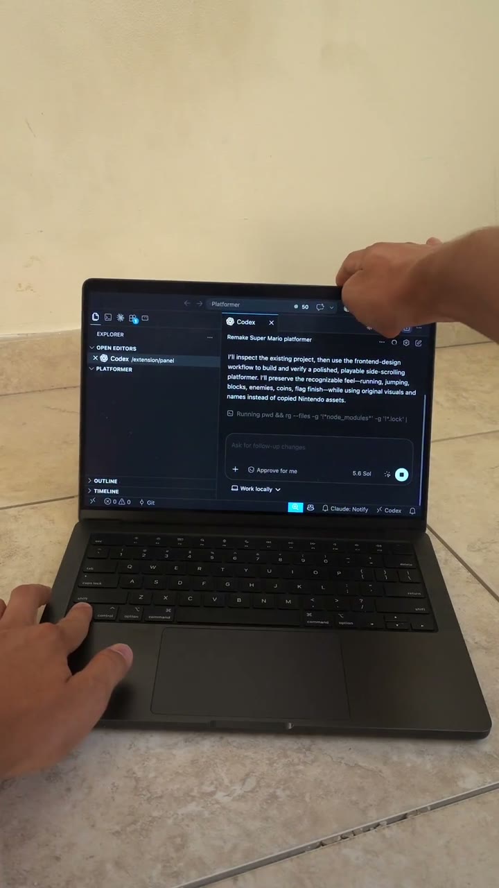 A MacBook keeps working as its lid closes.